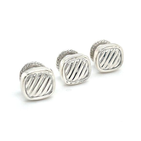 David Yurman Estate PC Tuxedo Button Set Sterling Silver DY412 - Picture 2 of 11